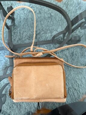 Compact Tan Suede Crossbody Bag - Women's Shoulder Purse
